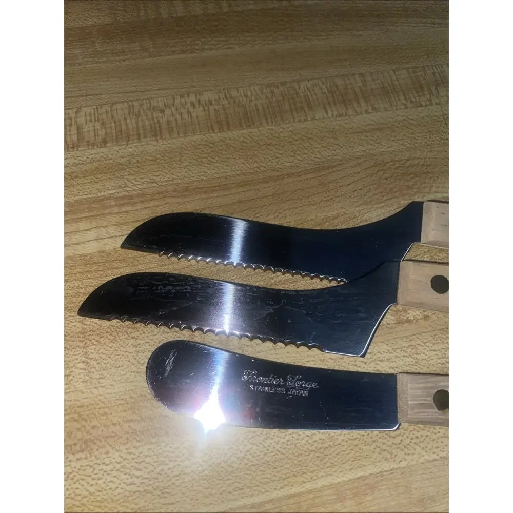 3 Cheese Knives Stainless Steel Wood Handle Vintage JAPAN Frontier Forge